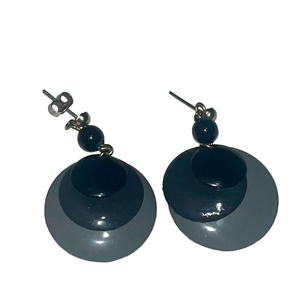 vintage beaded black and grey dangling stud earrings pair